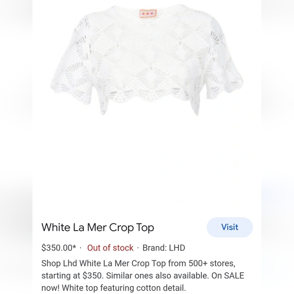 LHD white La Mer crop top size XS/S - Picture 7 of 7